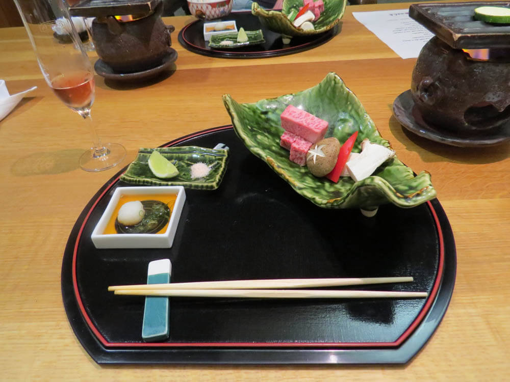 One of the many courses in an evening meal at a Ryokan